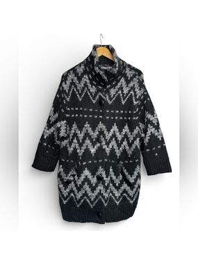 RW&Co Black and Gray Fair Isle Knit Cardigan Coat S